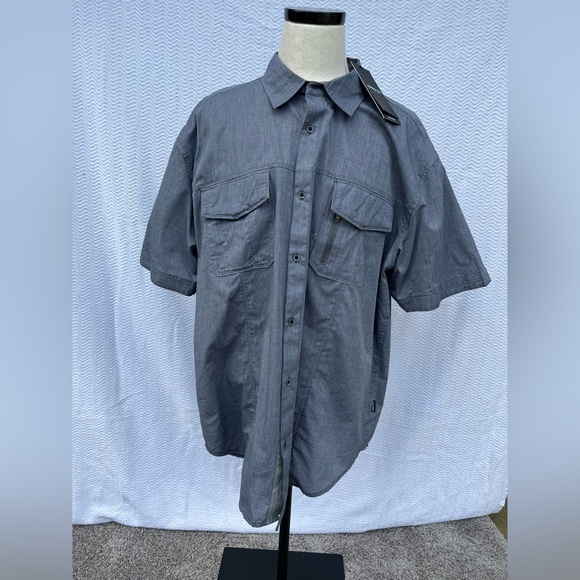 NWT Reaction Kenneth Cole Navy Print Reg Fit 3X Front Button Short Sleeve - Picture 1 of 6